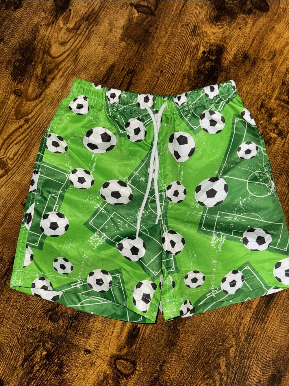 Green Soccer Print Swim Shorts